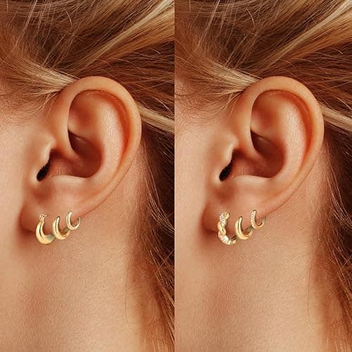 Wgoud Small Gold Hoop Earrings Set for Women, 6 Pairs 14K Gold Plated Hypoallergenic Lightweight Huggie Hoops Earrings, Gold Cartilage Cubic Zirconia Earrings for Women Gifts. thumbnail 4