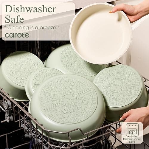 CAROTE Pots and Pans Set, Nonstick Cookware Set Detachable Handle, 19pcs Induction Kitchen Cookware Sets Non Stick with Removable Handle, RV Cookware Set, Oven Safe, Sage Green thumbnail 3
