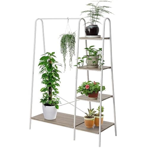 Finnhomy Metal Clothes Closet Rack, Clothing Rack for Hanging Clothes White Heavy Duty Garment Rack with 5 Wood Shelves Freestanding Portable Closet Organizer for Bedroom/Entryway/Boutiques thumbnail 4