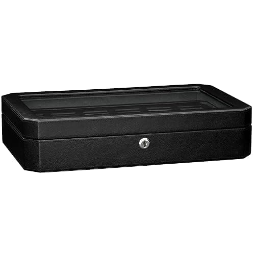ROTHWELL 12 Slot Leather Watch Box for Men - Luxury Case Display Jewelry Organizer with Microsuede Liner - Travel Jewelry Case for Mens Accessories, Travel Organizer (Black & Grey) thumbnail 8