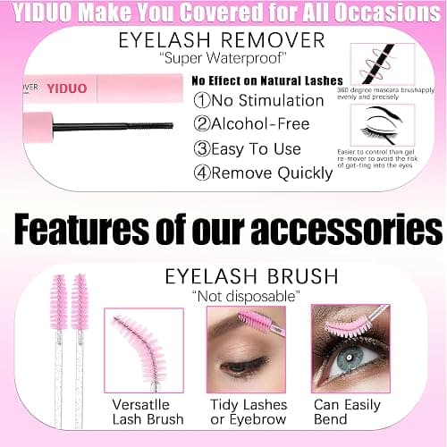 YIDUO 6 Styles Lash Clusters Kit 40D+60D+80D+Manga with Spikes Portable Lash Makeup Bag Kit Volume Studio Effect C/D Curl Lashes Kit 10-18mm Wispy Individual Eyelash Extensions with Lash Bond and Seal thumbnail 9