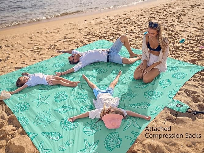 WEKAPO Beach Blanket Waterproof Sandproof Oversized, Extra Large Beach Mat Sand Free, Lightweight & Compact Sand Free Mat with 6 Stakes & 4 Corner Pockets thumbnail 4