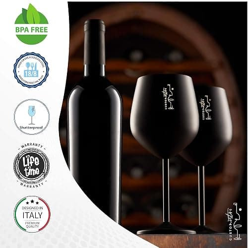 Gusto Nostro Stainless Steel Wine Glass - 18 oz - Unbreakable Black Wine Glasses for Travel, Camping and Pool - Fancy, Unique and Cool Portable Metal Wine Glass for Outdoor Events, Picnics (Set of 2) thumbnail 3