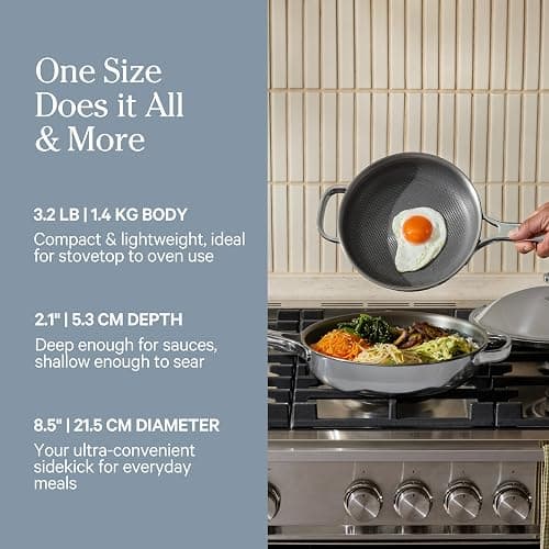 Our Place Mini Titanium Always Pan Pro | 8.5" PFAS-Free Nonstick Frying Pan with Spatula | Chef-Grade Tri-Ply Stainless Steel & Aluminum Build | Induction & Oven-Safe up to 1000°F | Chrome thumbnail 5