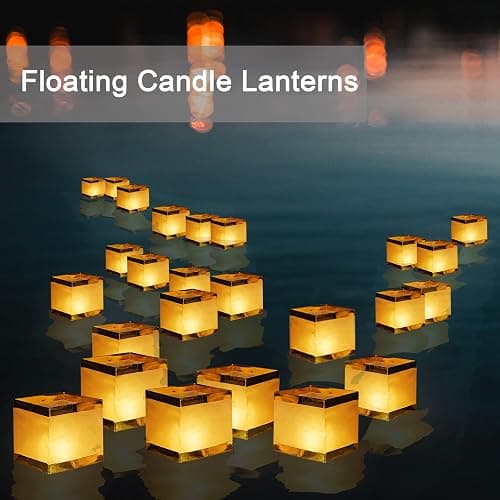 FUELYE 12Pack Floating Lanterns Square Rectangle Sets,Outdoor Lanterns Decorative with Waterproof,Floating Candles for Pool,River,Memorials,Wedding,Bar,and Parties - 6Rectangular+6Square thumbnail 4