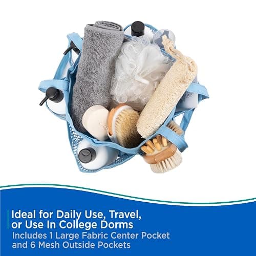 Kenney KN61579 Portable 7-Pocket Mesh Shower Tote/Shower Caddy for Toiletries and Personal Care Organization for College Dorms, Gym, Beach, or Travel, Blue - Blue thumbnail 6