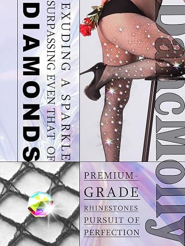 DancMolly 10X Strong Ultra Sparkly Rhinestone Fishnet Stockings, Plus Size Sparkle Tights for Women Sexy Party Concert Outfit thumbnail 3