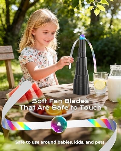 VEUIEIZT Fly Fans for Tables, Type-C Rechargeable Fly Fan, Tabletop Bug Fans with Colorful Light, Foldable Fly Spinner with Soft Holographic Blades for Picnic, Restaurant, Party, Home, BBQ (4 Pack) thumbnail 5