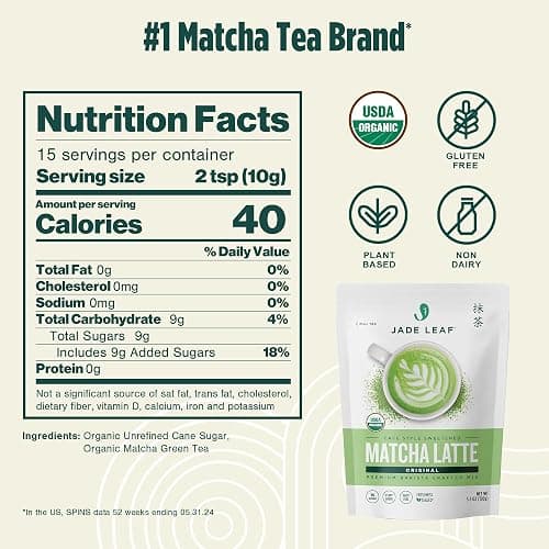 Jade Leaf Matcha Organic Café Style Sweetened Matcha Latte Premium Barista Crafted Mix - Original - Authentically Japanese (5.3 Ounce Pouch) thumbnail 2
