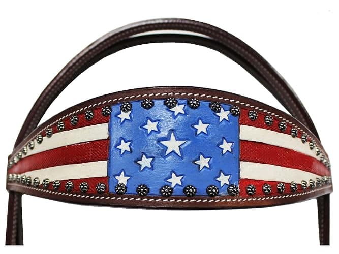 Tahoe Tack Patriotic Hand Painted American Flag Western Browband Headstall with Matching Reins thumbnail 2