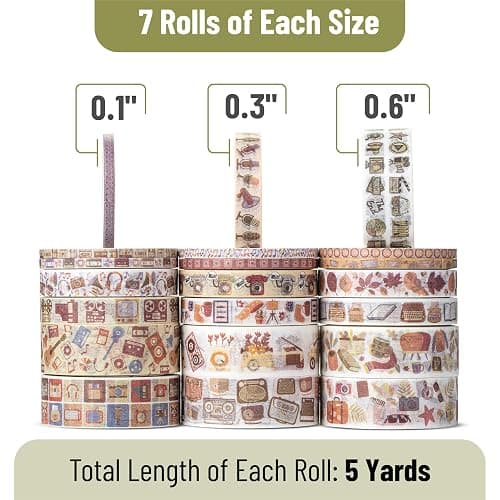Mr. Pen- Washi Tape Set, 21 Rolls, Assorted Sizes, 5 Yards/Roll | Washi Tape for Scrapbook, Arts, Crafts, Journals and Planners, Nostalgic Theme thumbnail 4