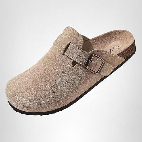 KIDMI Genuine Suede Clogs for Women Cork Footbed Sandals Leather Mules Potato Shoes with Arch Support thumbnail 7