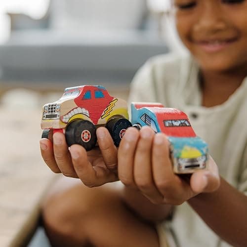 Melissa & Doug Decorate-Your-Own Wooden Craft Kits Set - Race Car and Monster Truck thumbnail 5