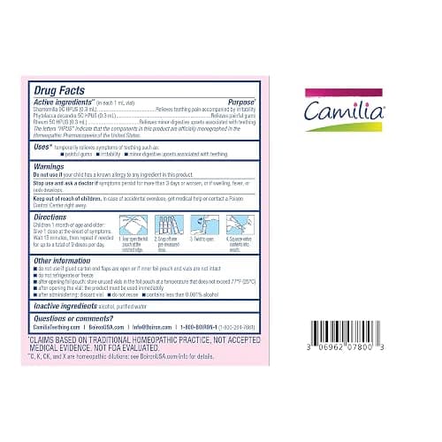 Boiron Camilia Teething Drops for Daytime and Nighttime Relief of Painful or Swollen Gums and Irritability in Babies - 60 Count thumbnail 6