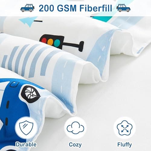 Mooreeke Bed in a Bag for Kids Boys Teens, 6 Pieces Twin Size Comforter Bed Set with Shams, Sheet Set and Decorative Toy Pillow, Cars White Super Soft Microfiber Kids Comforter Bedding Set thumbnail 4