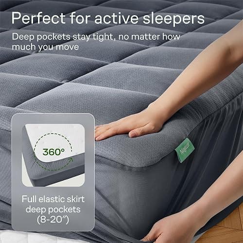 Ultra Soft Twin Size Mattress Topper - Viscose Made from Bamboo Pillow Top Mattress Pad for Back Pain Relief - Naturally Cooling for Hot Sleepers, Gray thumbnail 5