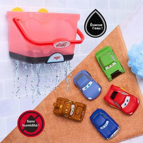 Disney et Pixar Cars – Panier de Bain avec 5 Figurines de Bain (Lightning McQueen, Mater, Doc Hudson, Sally et Chick Hicks) – pour Tout-Petits et Enfants dès 3 Ans | Lightning McQueen, Mater, Doc Hudson, Sally, Chick Hicks, rangement de bain à ventouse, résistant à la moisissure thumbnail 4