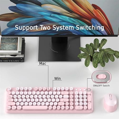 COVEVA Wireless Keyboard and Mouse Combo, 2.4GHz USB Receiver, Plug and Play, Retro Full Size Typewriter Keyboard and Wireless Mouse for Computer, Laptop, Windows, Mac, and PC (Pink) thumbnail 3