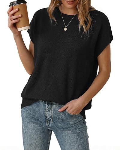 Arach&Cloz Women's Wool Blend Oversized Summer Sweater Dressy Casual 2026 | Short Sleeve Sweater, Stretchy & Lightweight, Fashion Clothing, Teacher Outfits, Business Casual Tops, Sweater Vest Women - Image 1
