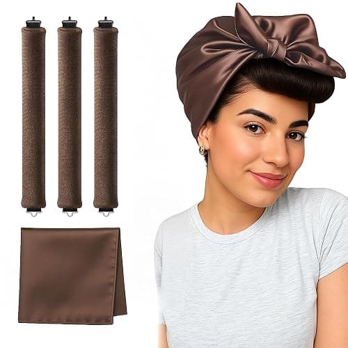 Overnight Blowout Rods | Heatless Curls Rollers Hair Curlers to Sleep In Foam Rolls Velvet Satin Long Short Curling Blow Out Look No Heat Dry Thin Thick Tools Set Soft by VISOFO (Brown, Set of 3) - Image 1
