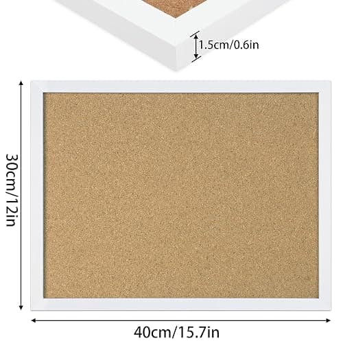 FEBSNOW Small Cork Bulletin Board for Wall 15.7x12 Inch White Wood Frame | Natural Cork Material, Home Office Message Board, Hanging Photos and Vision Notes,Rectangle White Frame With Pins thumbnail 3
