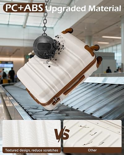 Long Vacation Luggage Sets 4 Piece Luggage with ABS+PC Hardshell, Spinner Wheels & YKK Zipper TSA Lock for Travel Esssentials (White-Brown, 6 Piece Set) thumbnail 3