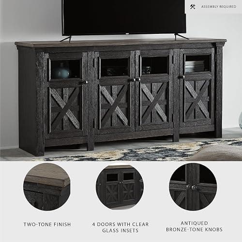 Signature Design by Ashley Tyler Creek Farmhouse TV Stand Fits TVs up to 72", 4 Glass Doors, 3 Adjustable Storage Shelves, Dark Gray thumbnail 4