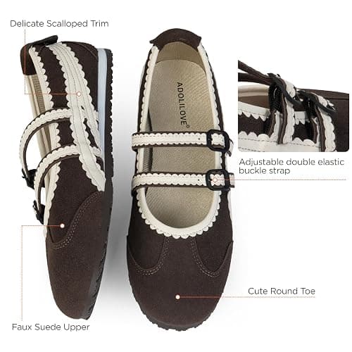 Adolilove Ballet Sneakers for Women Mary Jane Flats Walking Shoes Slip On with Elastic Straps with Memory Foam Insole thumbnail 4