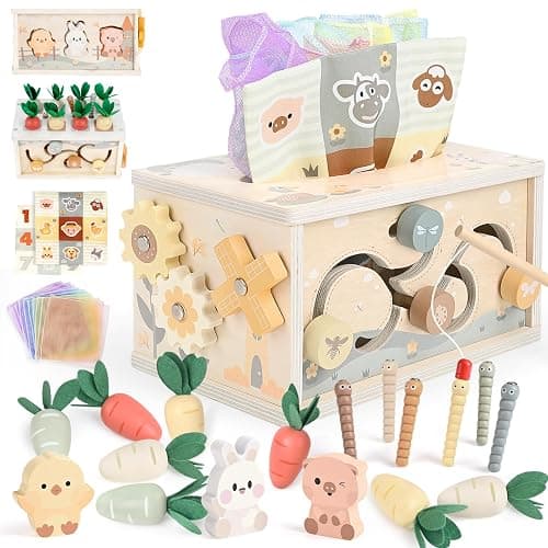 DINORUN Baby Tissue Box Toy - Baby Toys 18 Months 2 3 4 Years Montessori Toys for Babies 18 Months with Crinkle, Infant Activity Cube Sensory Christmas Stocking Stuffers Learning Toy for 2 3 4 Years - Image 1