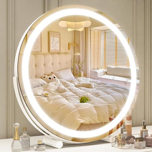 ROLOVE Makeup Mirror with Lights, 18 Inch Vanity Mirror with Lights, Lighted Makeup Mirror, Smart Touch Control Round Lighted Vanity Mirror, Tabletop & Desk Mirror, Gifts for Women, Wife, Mom, Girls - Image 1