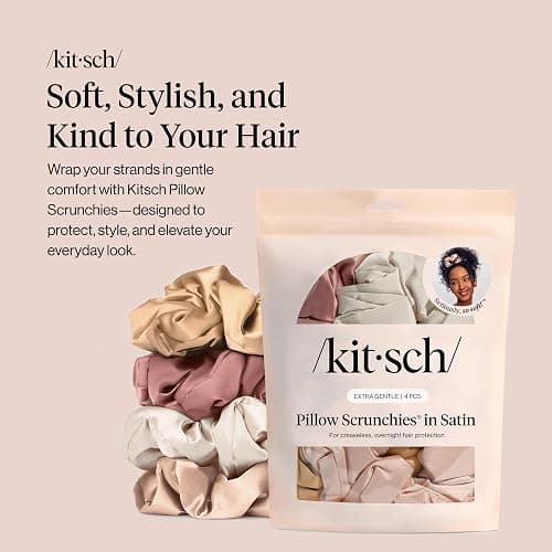 Kitsch Pillow Satin Scrunchies for Women - Hair Ties No Damage, No Crease Hair Accessories | Perfect for Day or Night | Ideal Gifts for Women - Blush, 4pcs thumbnail 2
