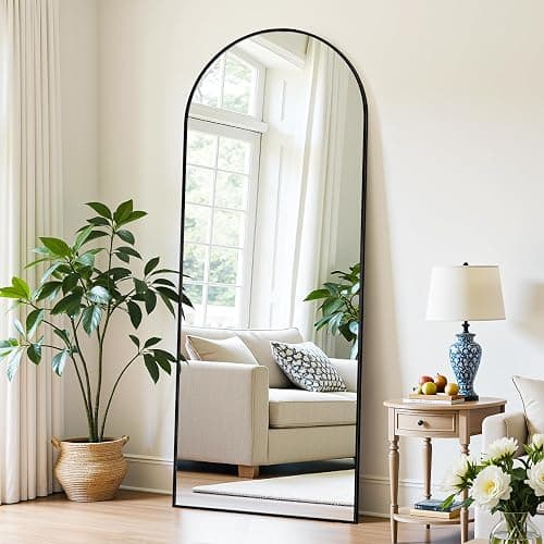 LadyNow Full Length Mirror, 59"x18" Oversized Floor Mirror Freestanding, Full Body Mirror Floor Standing Mirrors with Stand, Hanging Mounted Mirrors for Bedroom Living Room, Black, Arched Style thumbnail 2