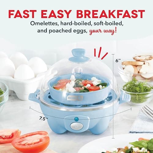 DASH Rapid Egg Cooker: 6 Egg Capacity Electric Egg Cooker for Hard Boiled Eggs, Poached Eggs, Scrambled Eggs, or Omelets with Auto Shut Off Feature - Dream Blue thumbnail 2