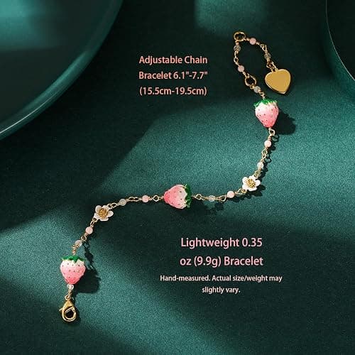 Women's Stylish Versatile Bracelet - Elegant White Flower, Pink Strawberry Charm, Fresh & Sweet Bohemian Design Jewelry, Perfect Friendship Gift for Friends & Loved Ones thumbnail 3