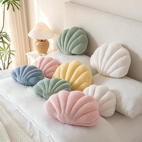 Znhinery Shell Pillow, Seashell Throw Pillow with Soft Rabbit Plush for Couch Bed, Shell Shaped Decorative Ocean Pillow Stylish Beach Cushion Room Decor Aesthetic for Bedroom Livingroom thumbnail 7