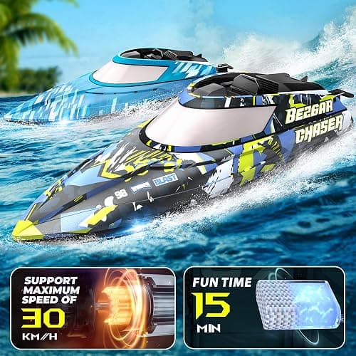 BEZGAR RC Boat, 2 Packs 12 inch Fast Speed RC Boat 30 KPH with A Portable Suitcase for Lakes & Pools & Salt Water, Summer Toys for Adults and Ideal Gifts for Kids Boys Age 6 7 8-12 Years Old - TX2P1 thumbnail 3
