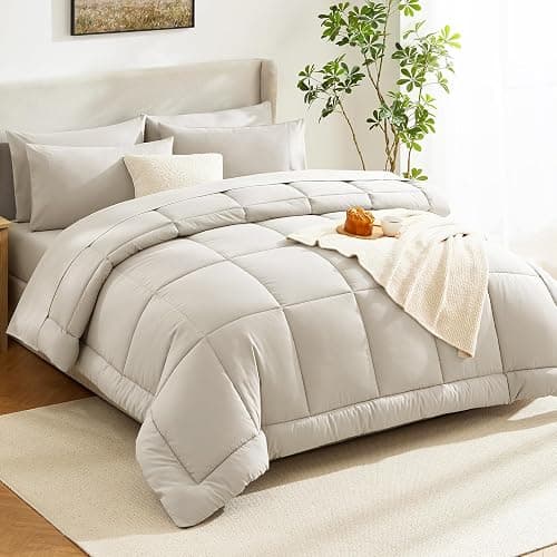 CozyLux Twin XL Comforter Set Beige, 5 Pieces Twin Extra Long Bed in a Bag for College Dorm, All Season Bedding Set with Stitch Quilted Comforter, Flat Sheet, Fitted Sheet, Pillowcases thumbnail 7