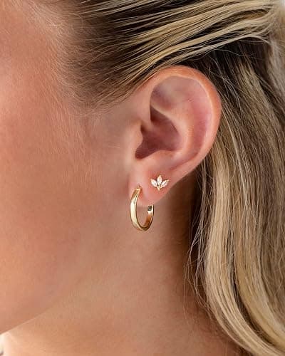 PAVOI 14K Gold Plated 925 Sterling Silver Posts Mini Stud Flat Back Earrings for Women | Helix Cartilage Piercing Jewelry | Dainty Pearl Star Cluster Cubic Zirconia Lotus Climber Screw Backs thumbnail 2