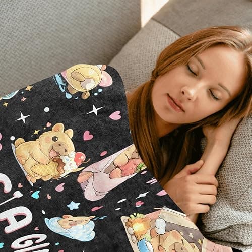 MIEPOS Cute Cartoon Capybara Throw Blanket, 50x60in, Soft Lightweight Flannel, Just A Girl Quote Blankets,Gifts for Women Girls,for Couch Travel Office Home Living Room Cabin Decor thumbnail 4