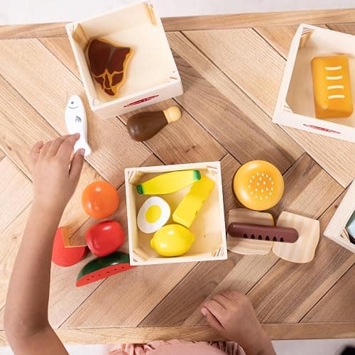 Melissa & Doug Food Groups - 21 Wooden Pieces and 4 Crates, Multi Play Food Sets For Kids Kitchen, Pretend Toy For Toddlers And Kids Ages 3+ thumbnail 8