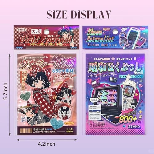 Japanese StickerBook: Showa Japanese (650+) & Y2K Retro (800+) | 2-in-1 Nostalgic Sticker Books for Journaling, Scrapbooking,Prayer Board Supplies-Vision Board Supplies thumbnail 2