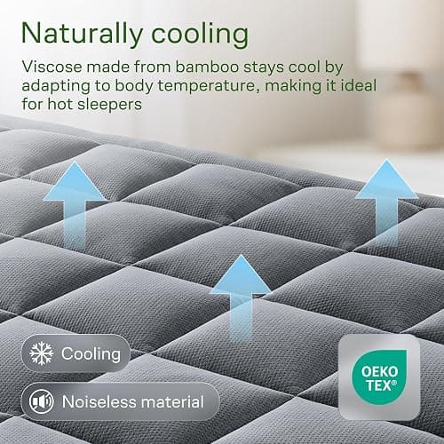 Ultra Soft Twin Size Mattress Topper - Viscose Made from Bamboo Pillow Top Mattress Pad for Back Pain Relief - Naturally Cooling for Hot Sleepers, Gray thumbnail 3