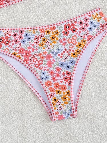 Tainehs Women's Two Piece Bikini Sets O Ring Front Top Ditsy Floral Triangle Swimsuits Cheeky Bathing Suit thumbnail 6