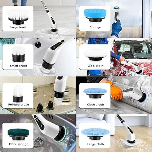 Bomves Electric Spin Scrubber, Cordless Cleaning Brush Scrubber for Home, 8 Replaceable Brush Heads-90Mins Work Time, 3 Adjustable Size, 2 Speeds for Bathroom Shower Bathtub Glass Car thumbnail 6