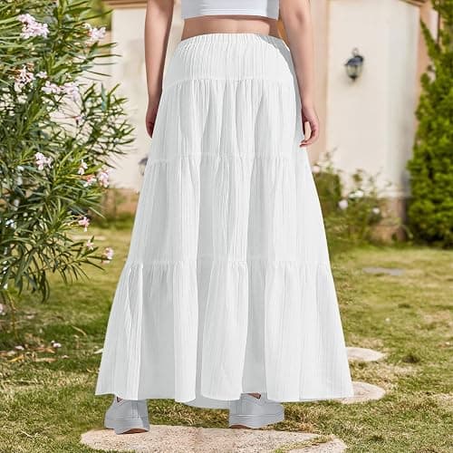 Girls Maxi Skirt Boho Casual Tiered High Waist A Line Flowy Long Skirt Kids Summer Swing Ankle Length Drawstring Skirts thumbnail 3