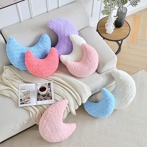 ZCNYCLAM Moon Pillow, Moon Shaped Pillow with Soft Faux Fur for Couch Bed Sofa, Cute Half Moon Pillows with Room Decor for Bedroom Living Room (19 Inches, Lavender) thumbnail 7