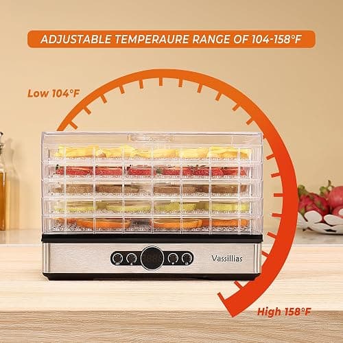 Food Dehydrator Dryer - Dehydrator for Healthy Food, Meat, Jerky, Fruit, Vegetable, Mushroom and Herb, 400W, 158°F, Mini Dryer with 5 BPA-Free Drying Racks and Slide Out Tray, White, Model 904 thumbnail 5