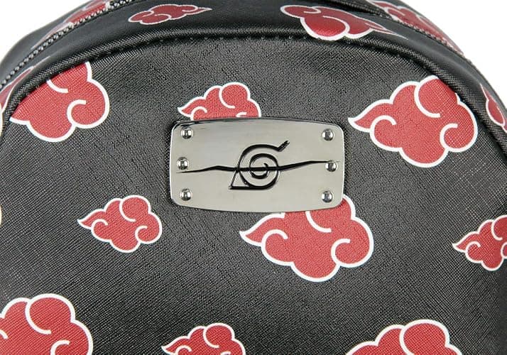 Bioworld Naruto Akatsuki Sasuke Red Cloud Anti Leaf Faux Saffiano Leather Mini Backpack Bag thumbnail 2