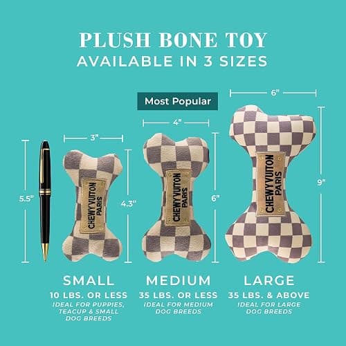 Haute Diggity Dog Checker Chewy Vuiton Bone, Plush Designer Dog Toys with Interactive Squeaker, Stimulating Pet Enrichment, Machine-Washable & Safe Materials for All Breeds, Size Small thumbnail 2