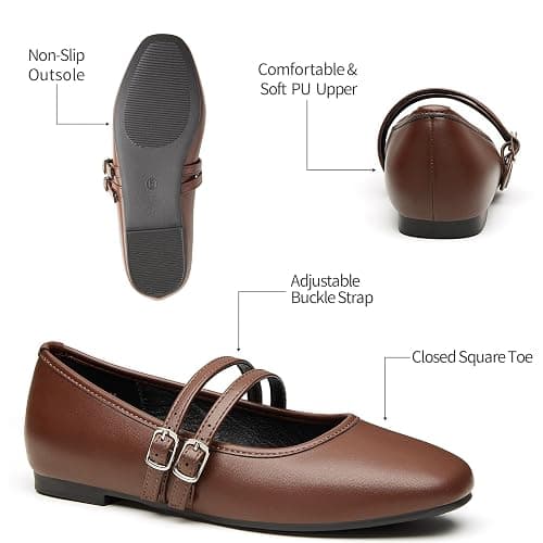 Trary Mary Jane Shoes Women Square Toe Flats for Women Dressy Ballet Flat Mary Jane Flats with Buckle Strap Comfortable Slip On Casual Shoes thumbnail 2
